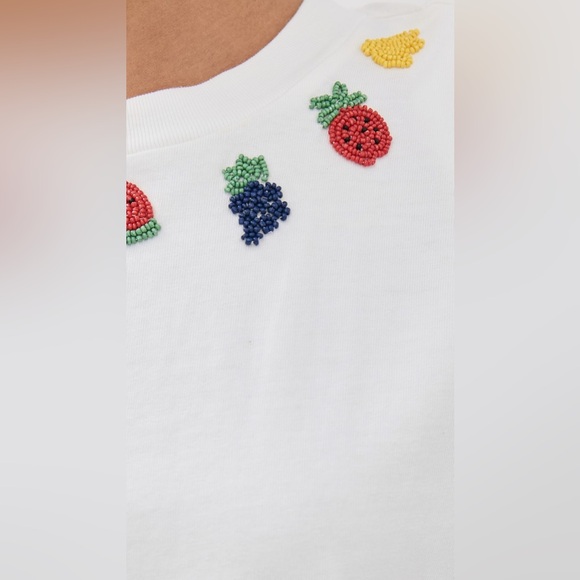 FARM Rio Beaded Fruits White Sleeveless T-Shirt ✨NWT✨ - Picture 3 of 5